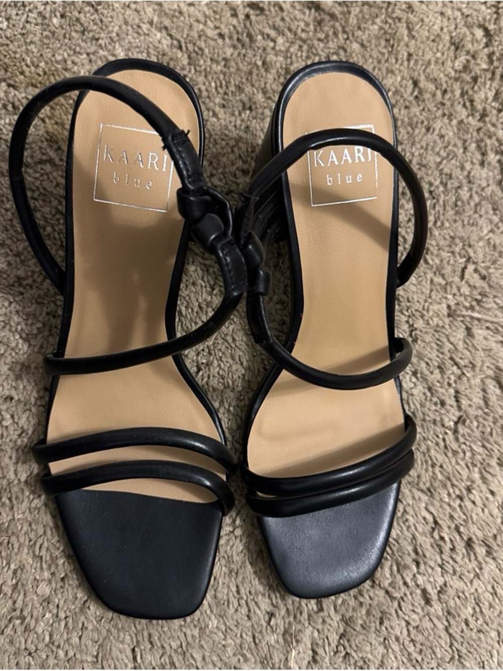 NWOT - Kaari Blue Black Strappy Square-Toe Heels
